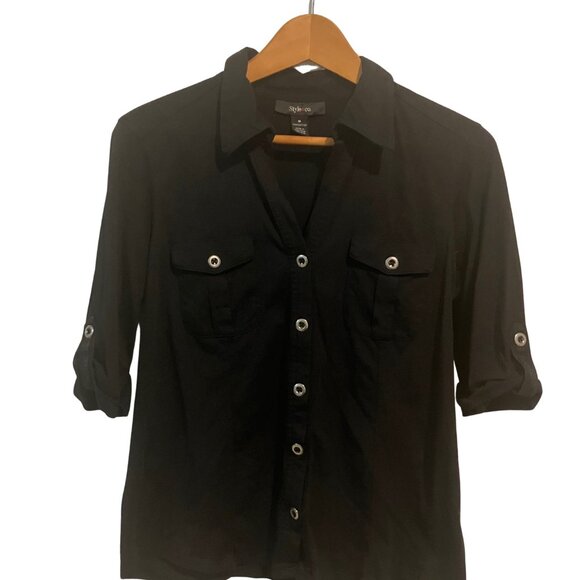 Style & Co. Black Button-Front Cotton Blouse (Size M) - Picture 10 of 11